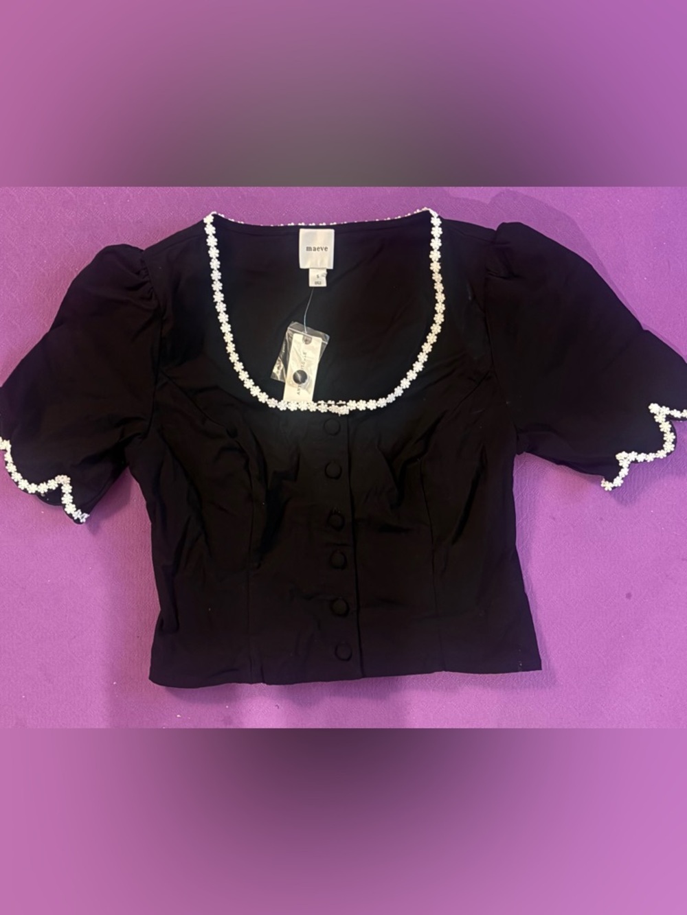 Anthropologie Maeve Scoop-Neck Lace Trim Blouse, Size Small, NWT!! - Picture 5 of 9